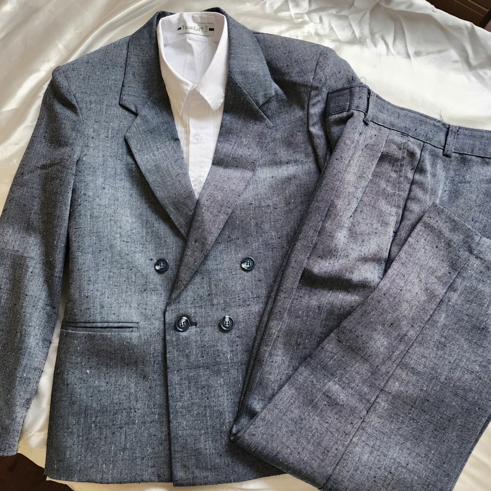 Michael James Boys Grey Double Breasted Suit Set Size 12R Vintage Made in USA